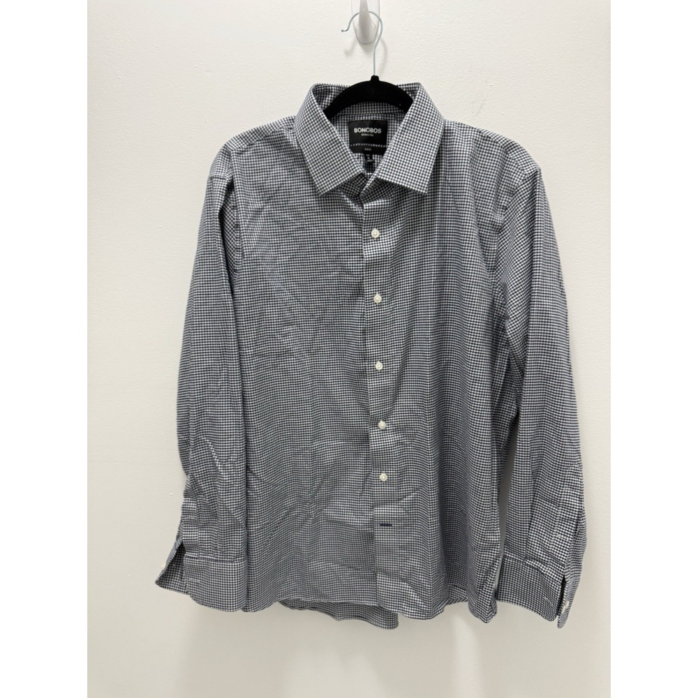 Bonobos Wrinkle-Free Slim Fit Dress Shirt Men's XL Short Blue Gingham Check